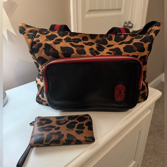 Coach Leopard Print Tote with Black and Red Accents - Picture 1 of 7
